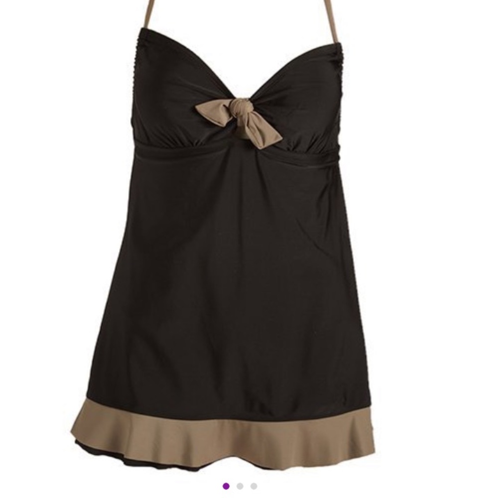 Marina West Black & Tan Ruffle Keyhole Swim dress Women's Size Small